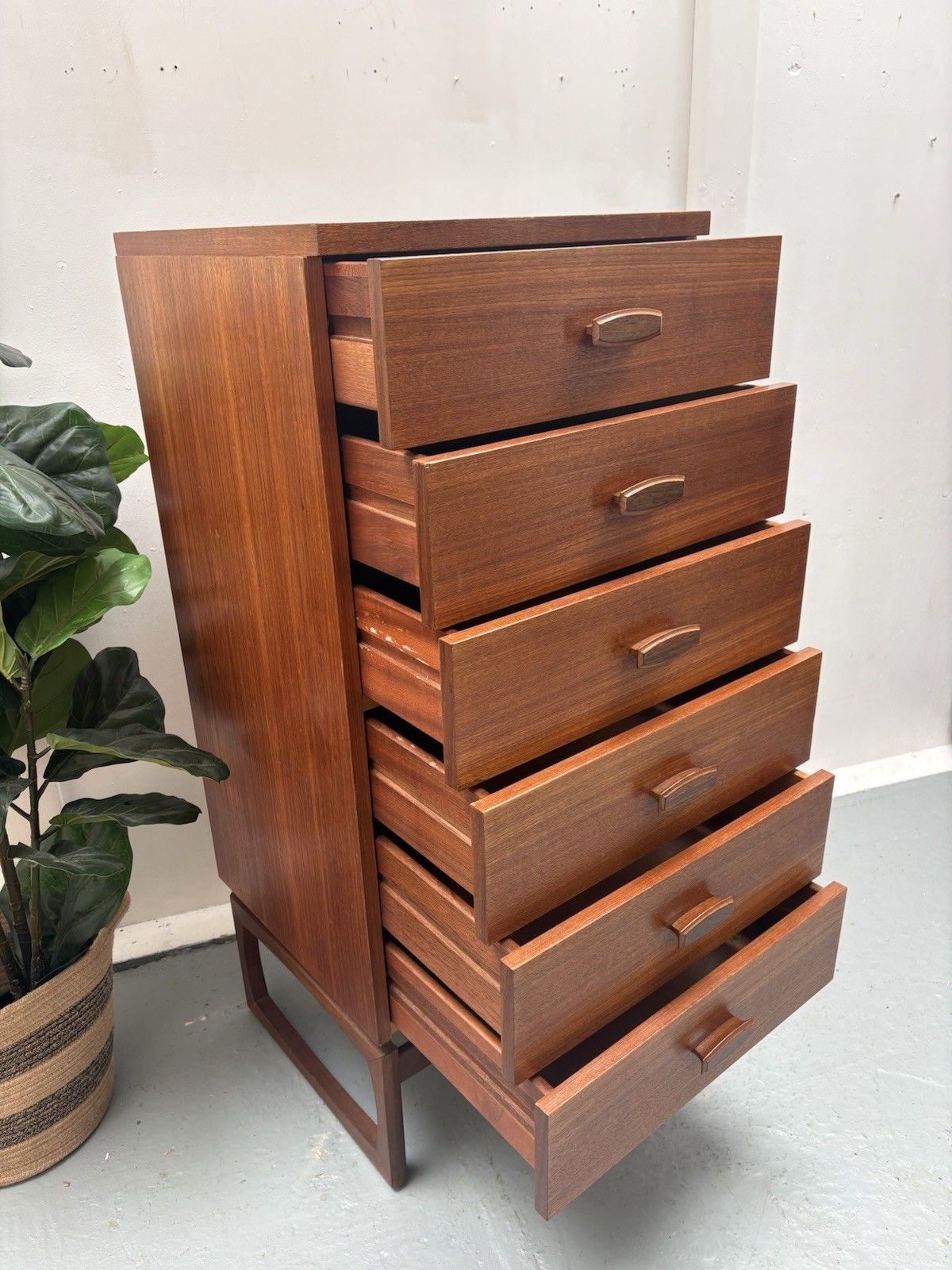 Mcm G Plan Quadrille Teak Tallboy Chest Of 6 Drawers photo vintage