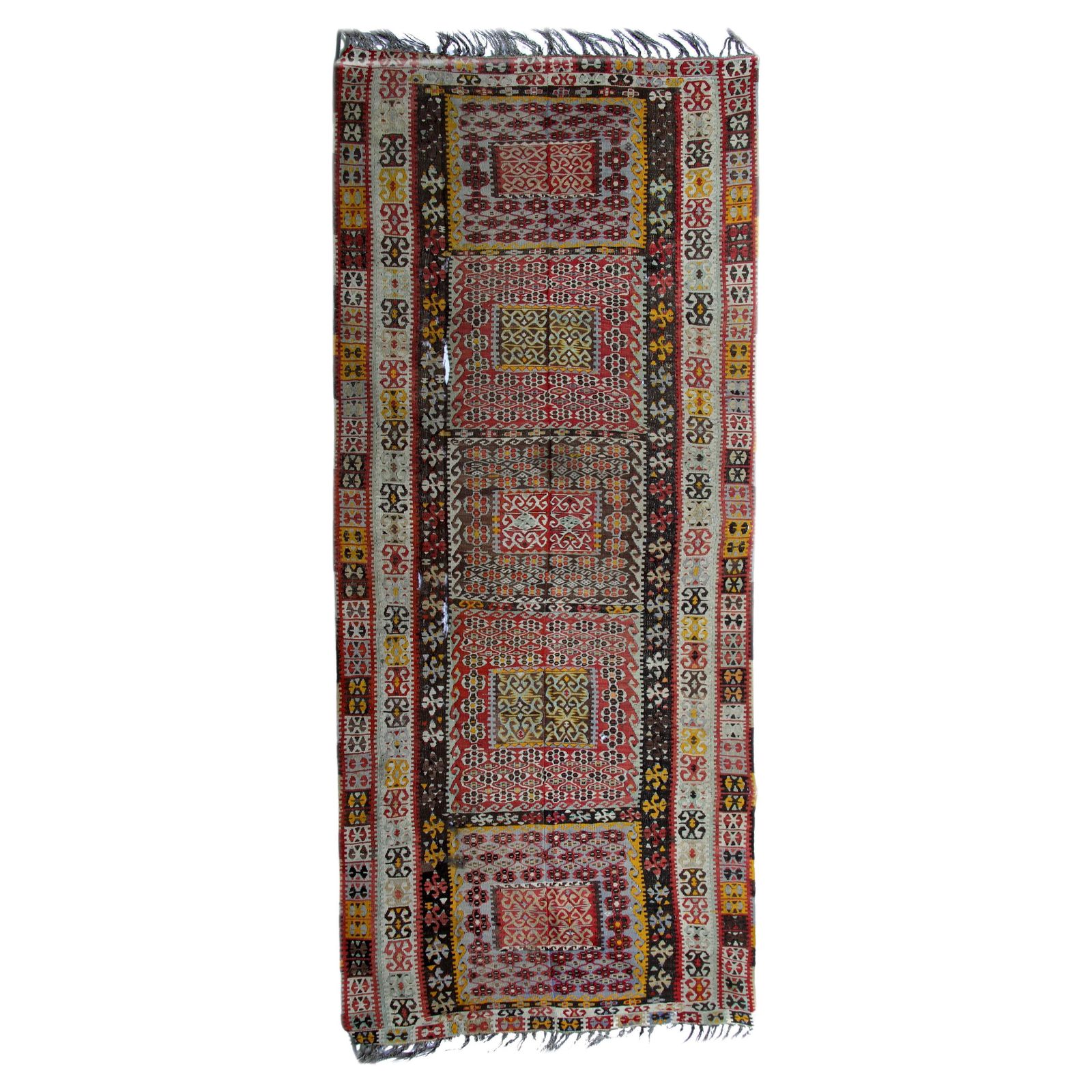 Tapis de couloir kilim turc d'époque, fait main, motifs tribaux traditionnels