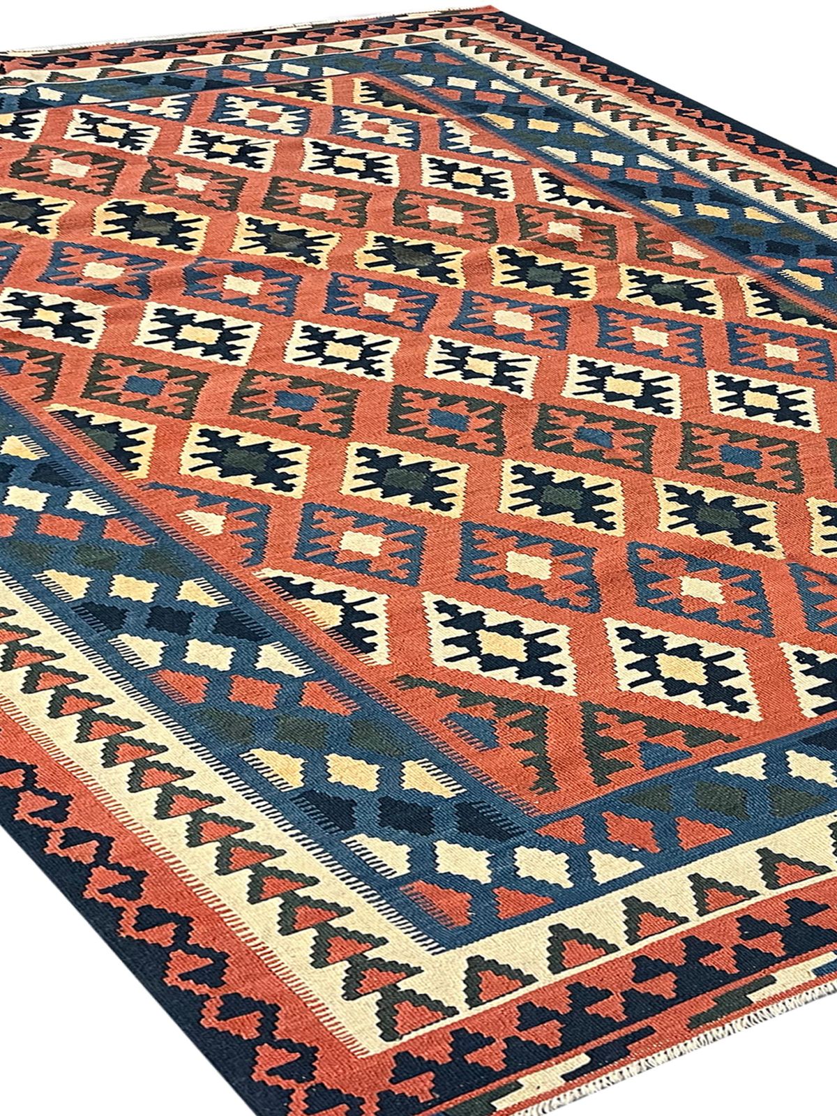 Vintage kilim vloerkleed, geometrisch gestreept, oranje wollen kleed, handgemaakte kilims photo buy
