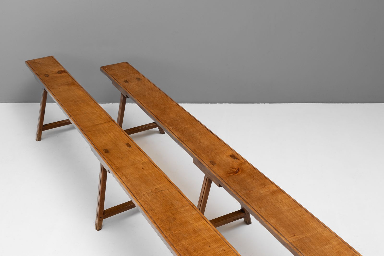 Pair Of Long Cherry Benches photo for sale