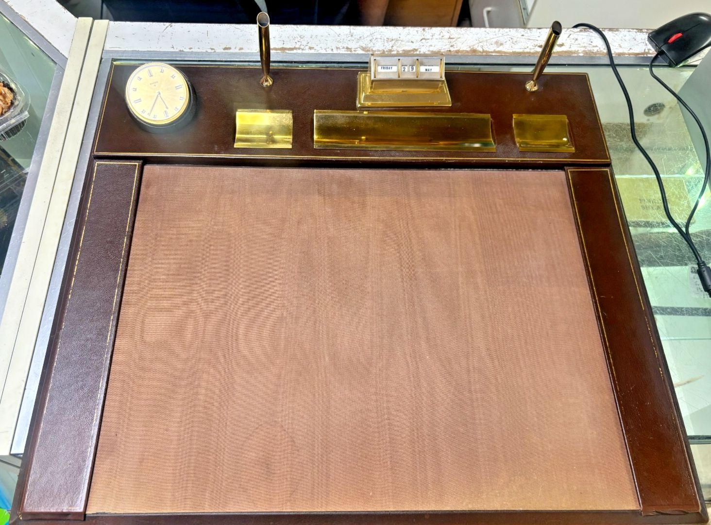 Mid Century Leather & Brass Executive Desk Organiser