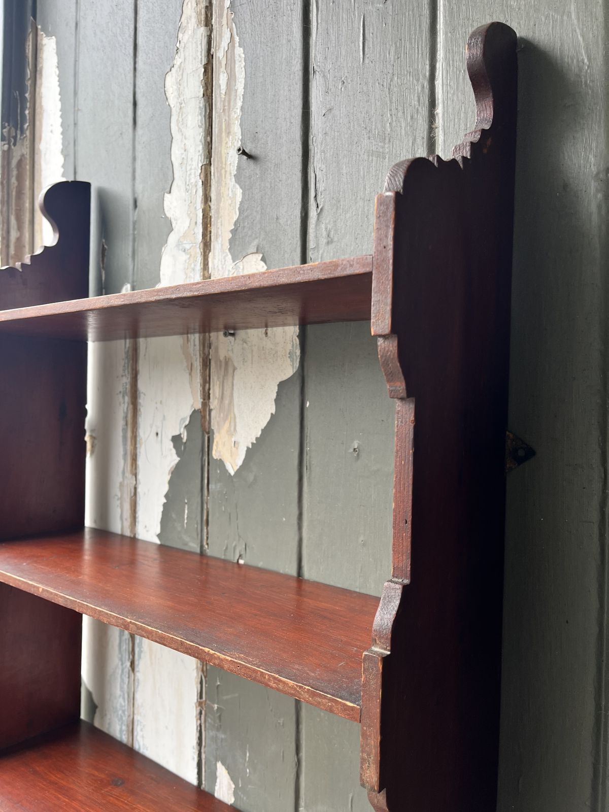 Small Victorian Pine Wall Shelves In Original Dark Red Stain photo buy