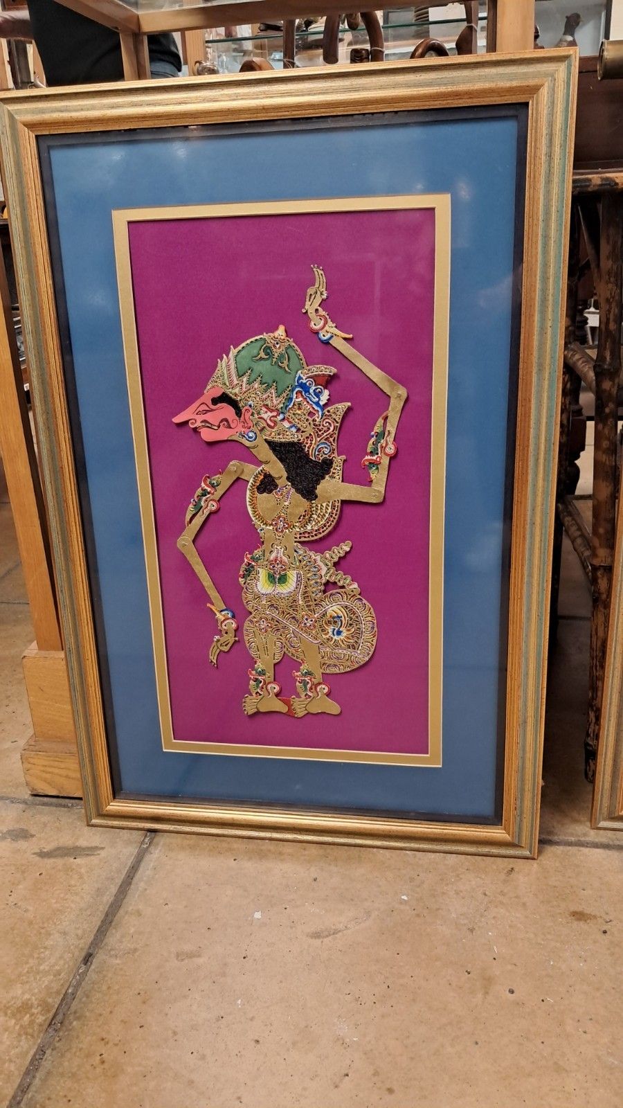 Pair Of Vintage Framed Indonesian Wayang Kulit Shadow Puppets photo vintage