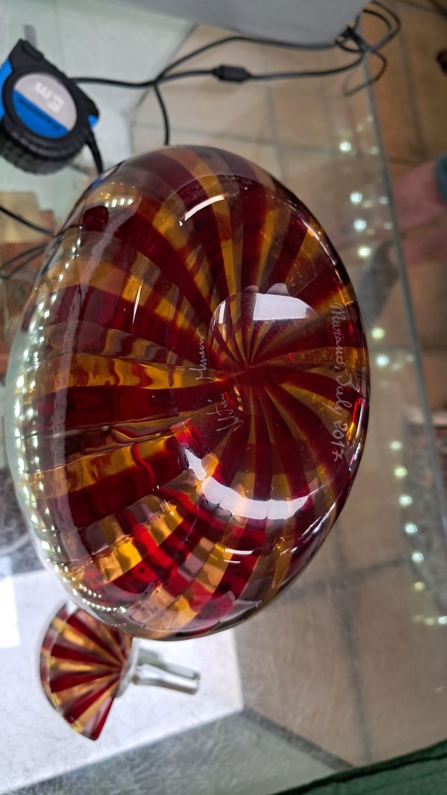 photo furniture Stunning Murano Glass Samantha Red/ Yellow Ribboned Glass Decanter With Coa