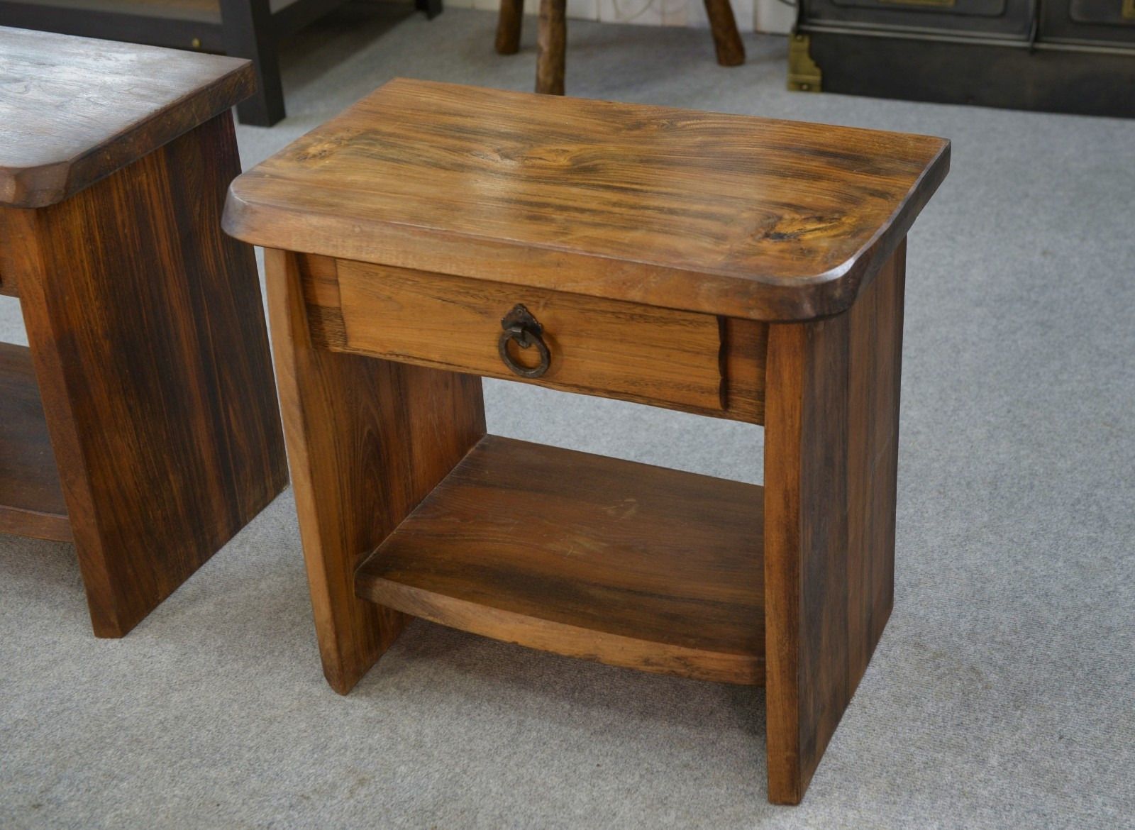 Pair Of Brutalist Solid Elm Bedsideboards By Aranjou 1960 photo Furniture