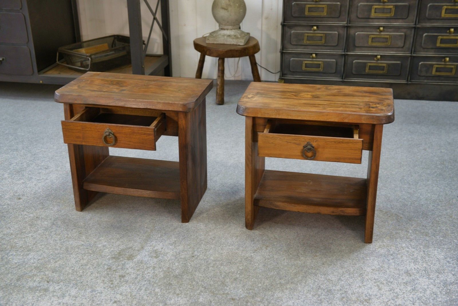 Pair Of Brutalist Solid Elm Bedsideboards By Aranjou 1960 photo 718.0