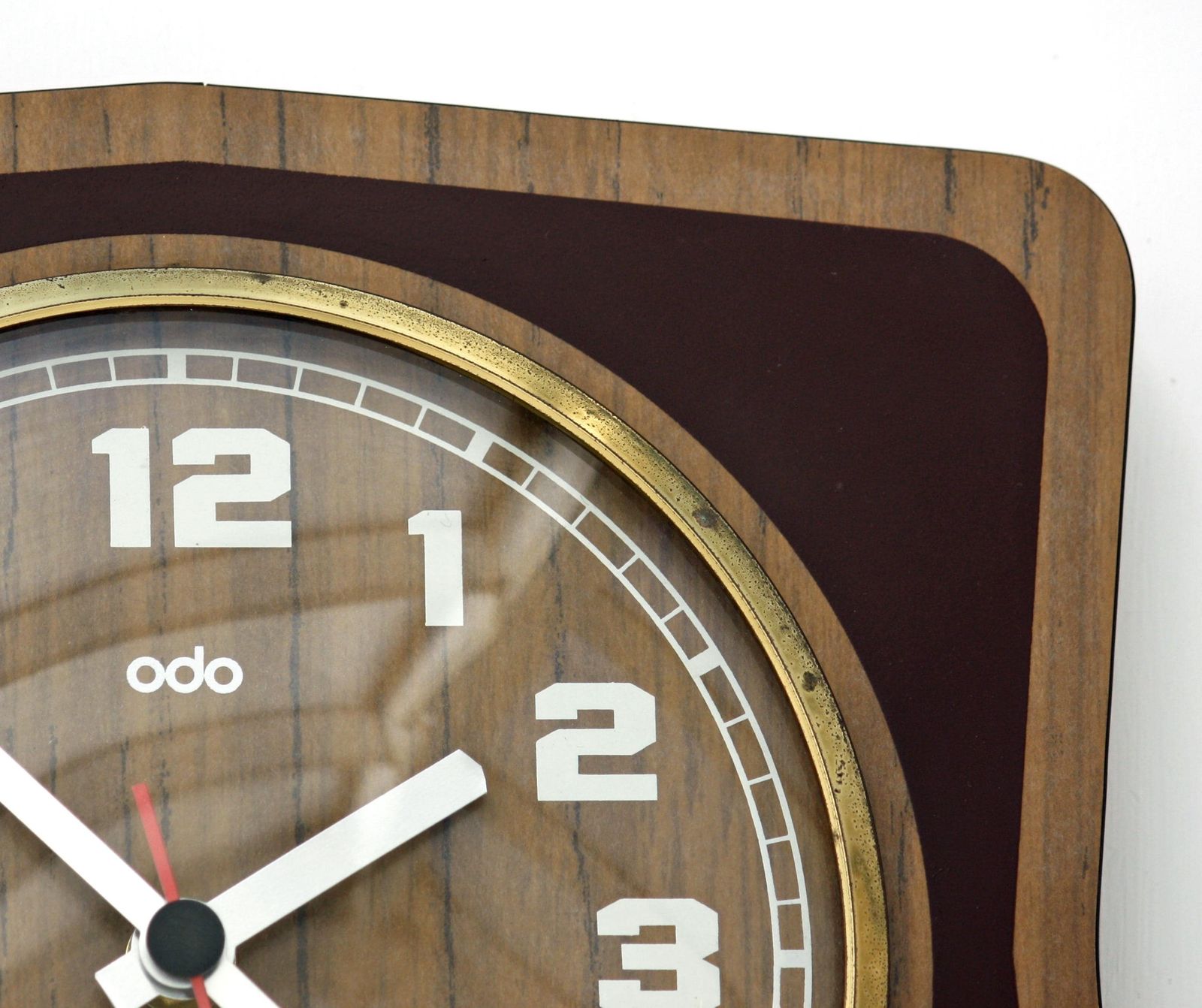 Vintage Odo Wall Clock   24cm Wooden Formica French Retro Mid Century 1970s Atomic Gift Off The Wall Clocks photo for sale