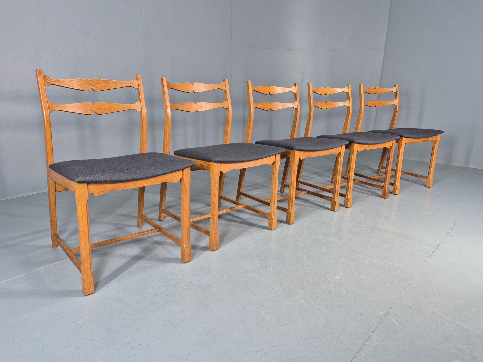 5 Vintage Kjaernulf Style Dining Chairs Oak Frame New Seats 1970s Retro Eb12141