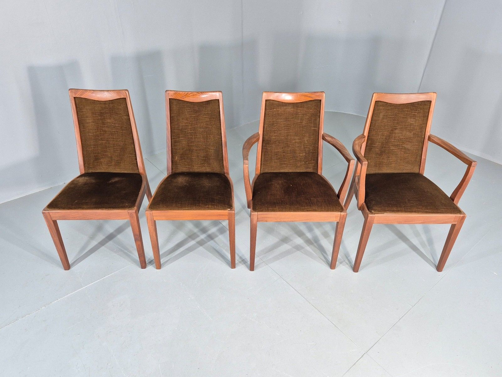 4 Vintage G Plan Dining Chairs Teak Frame Brown Dralon 70s Retro Fresco Eb12185 photo for sale