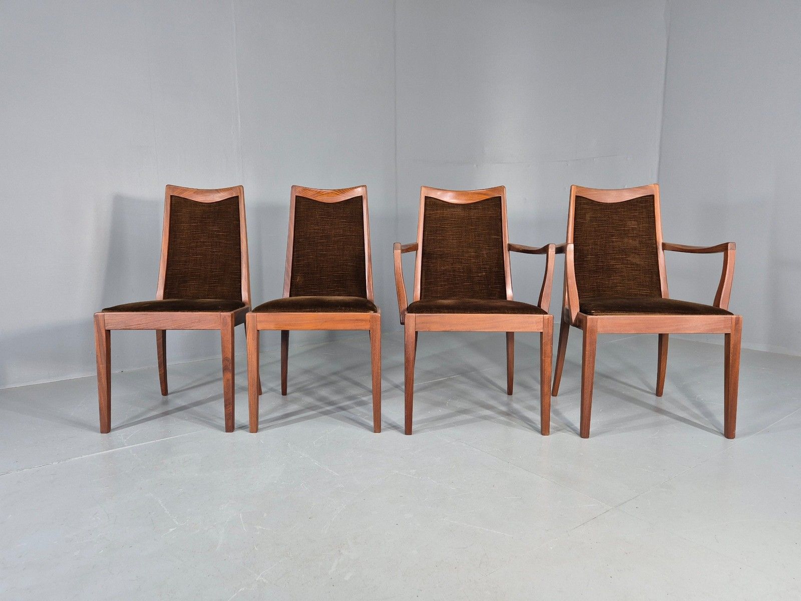 4 Vintage G Plan Dining Chairs Teak Frame Brown Dralon 70s Retro Fresco Eb12185 photo Furniture