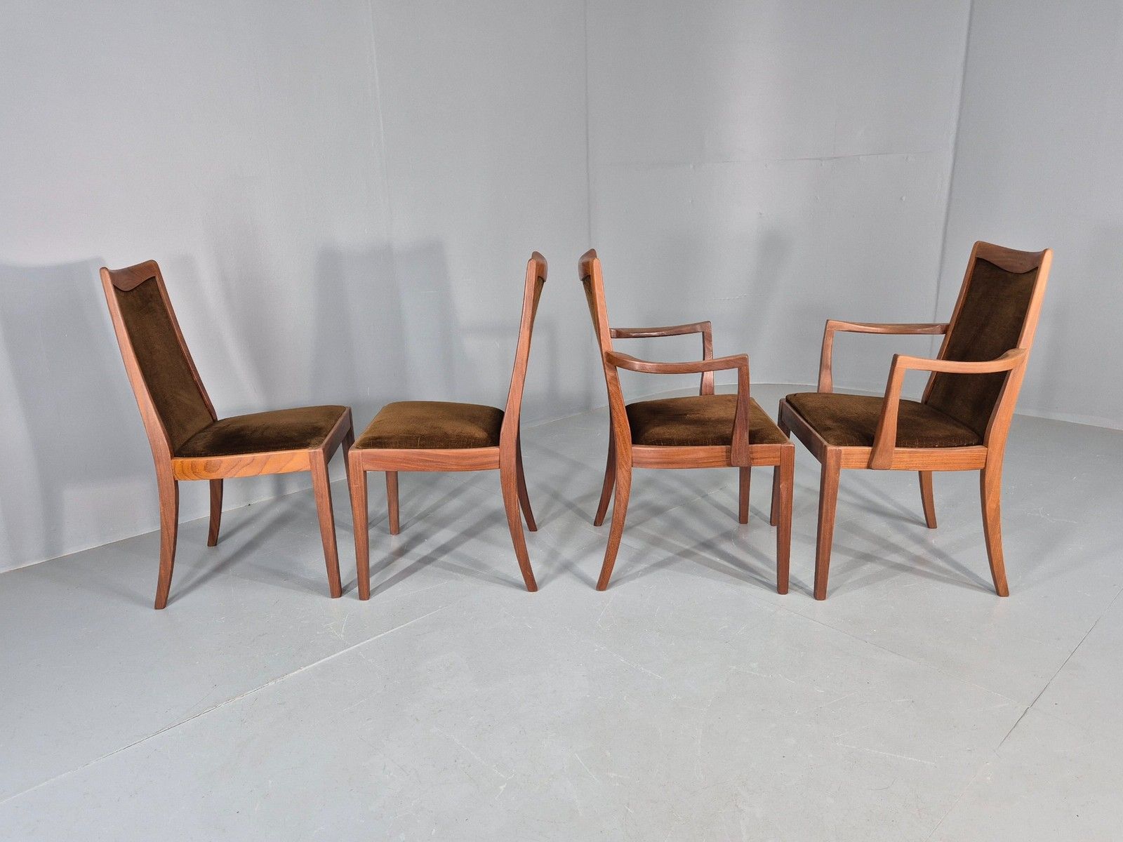 photo for sale 4 Vintage G Plan Dining Chairs Teak Frame Brown Dralon 70s Retro Fresco Eb12185