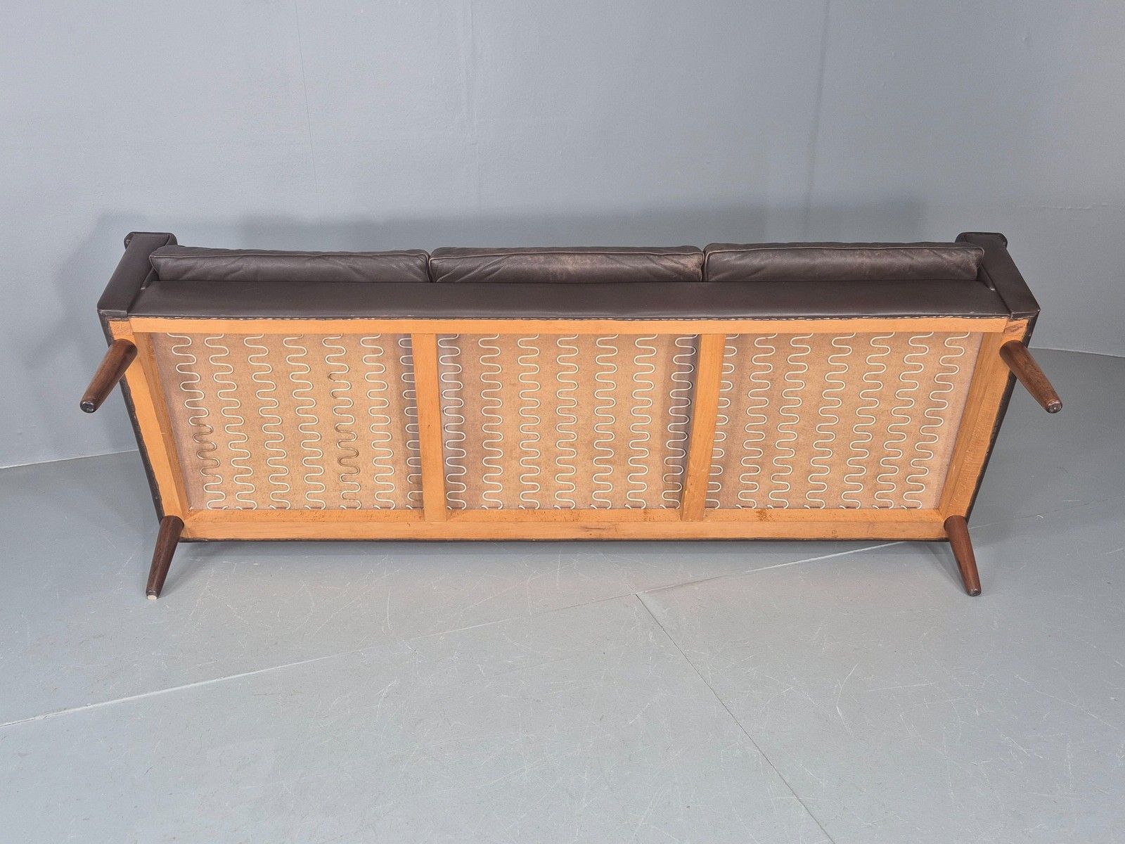 Vintage Mid Century 3 Seater Danish Brown Leather Sofa Retro 1960s Eb12261 photo vintage