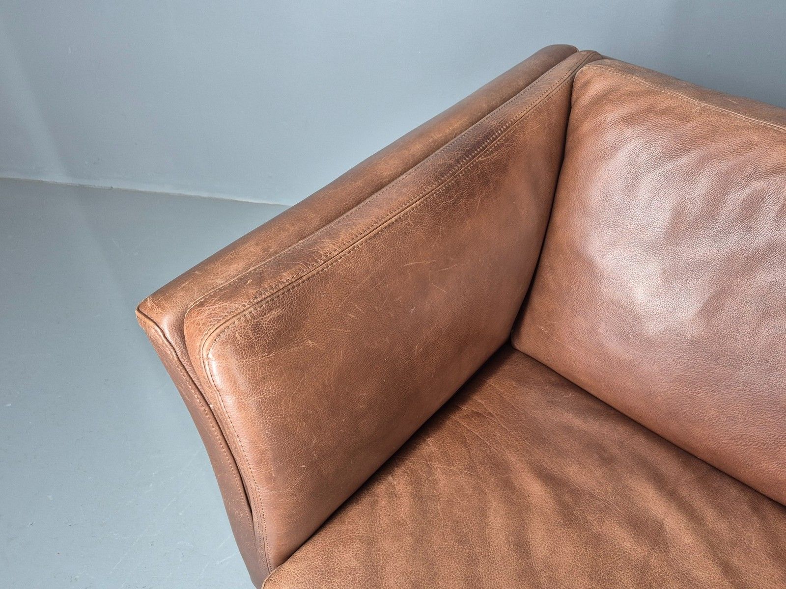 Vintage Mid Century 2 Seater Sofa Danish 1980s Leather Retro Eb11636 photo 650.0