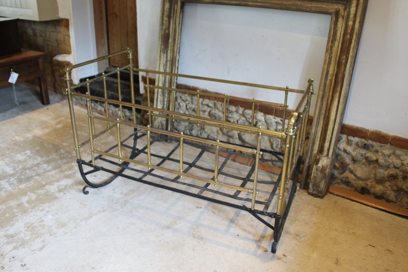 Rocking Cot Or Crib Rare Victorian Brass C1880 photo for sale