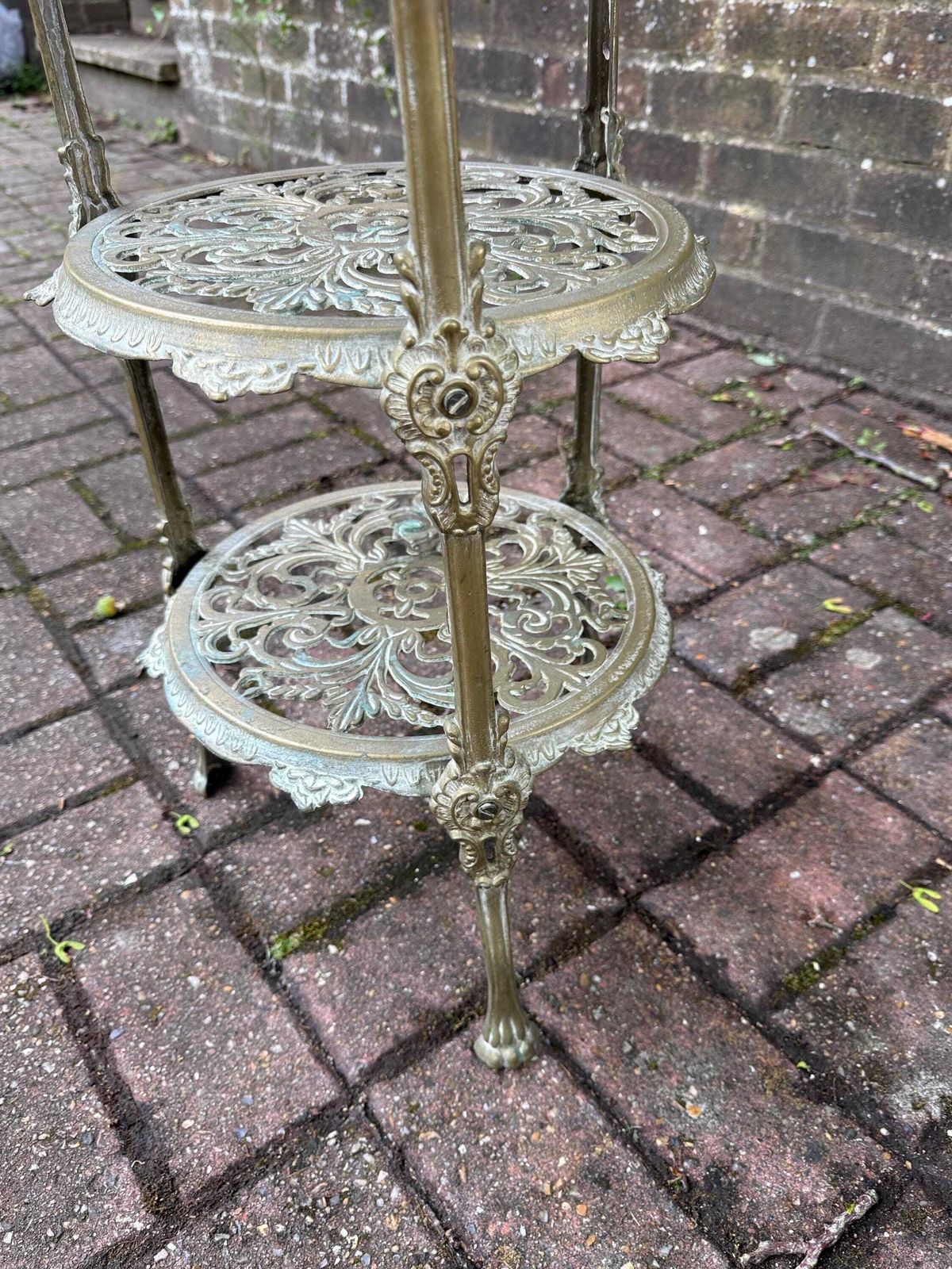 245.0 Authentic Victorian Ornate Brass Plant Stand Three Tier Display Stand photo