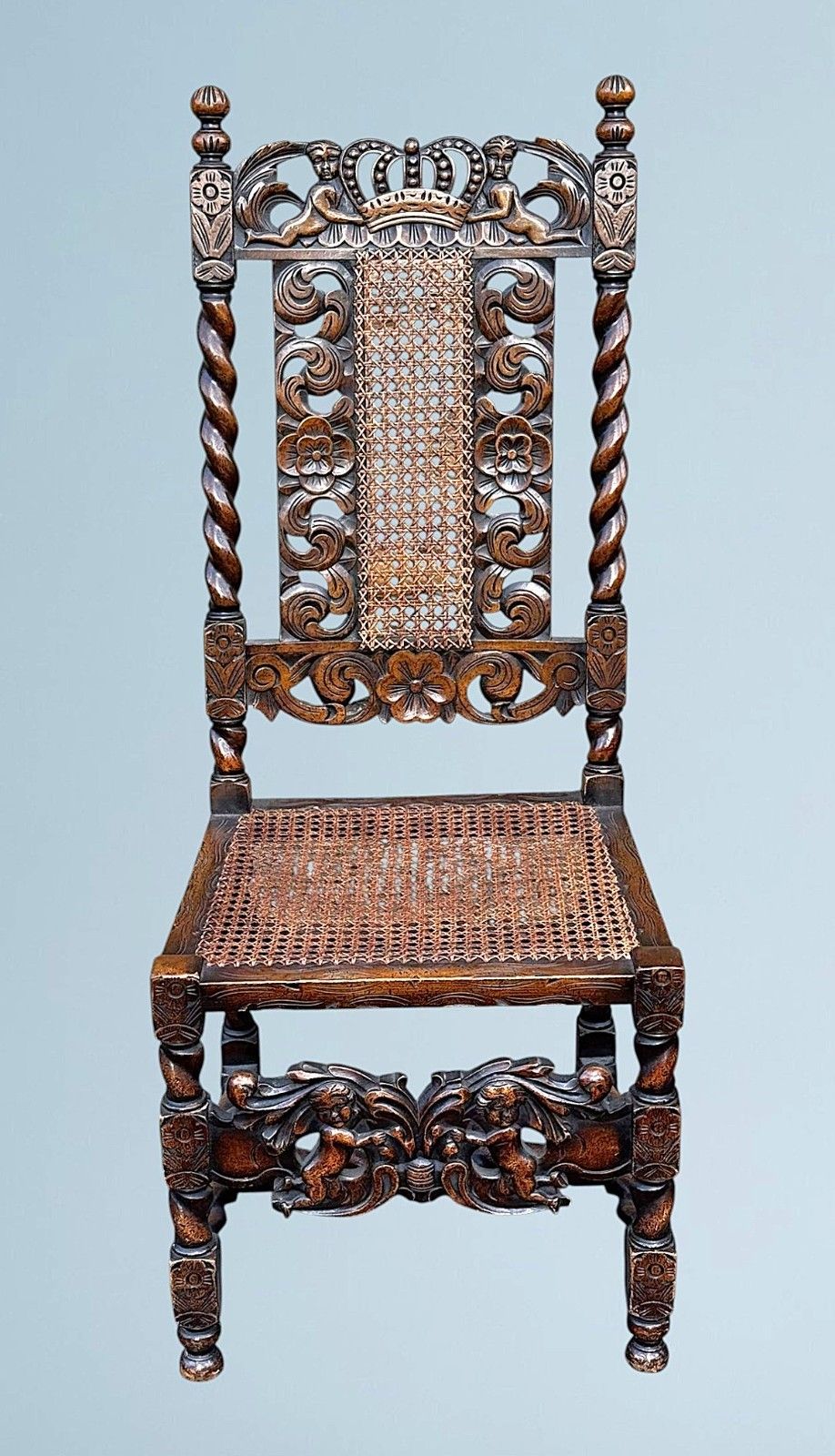 Antique Carved Walnut Jacobean Style Chair photo vinterior