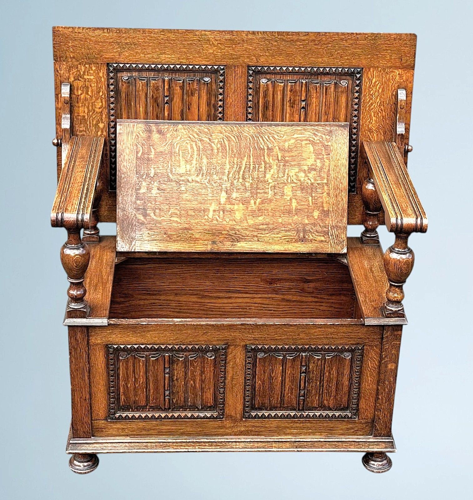 Antique Golden Oak Monks Bench photo 475.0