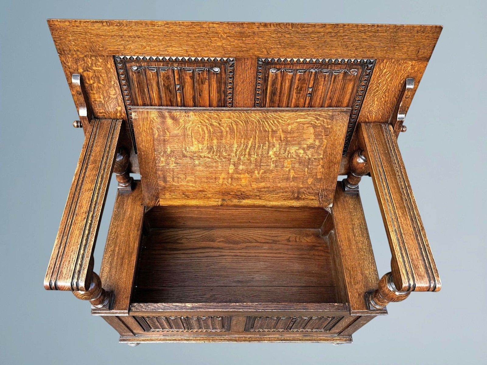 Antique Golden Oak Monks Bench photo vinterior