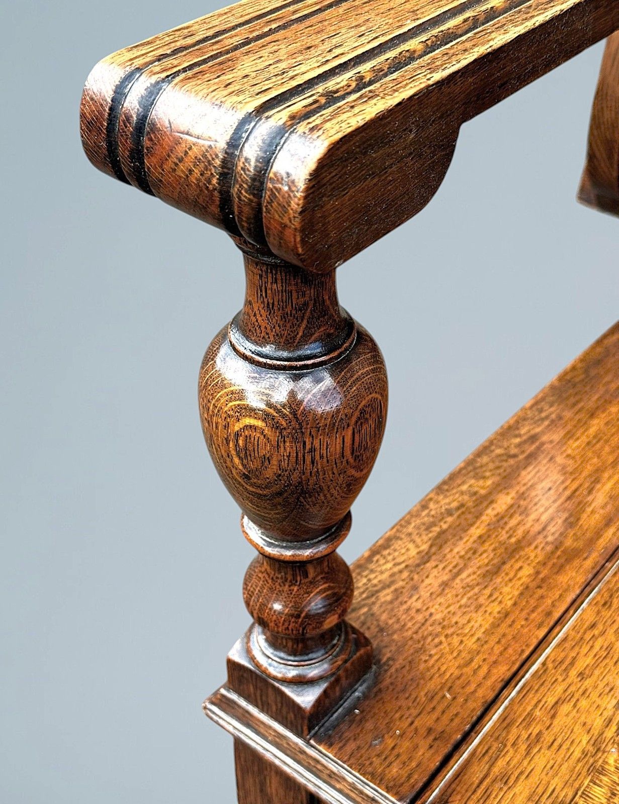 475.0 Antique Golden Oak Monks Bench photo