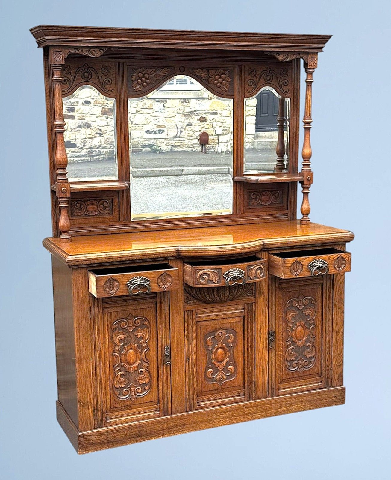 Edwardian Oak Mirror Back Sideboard photo vinterior