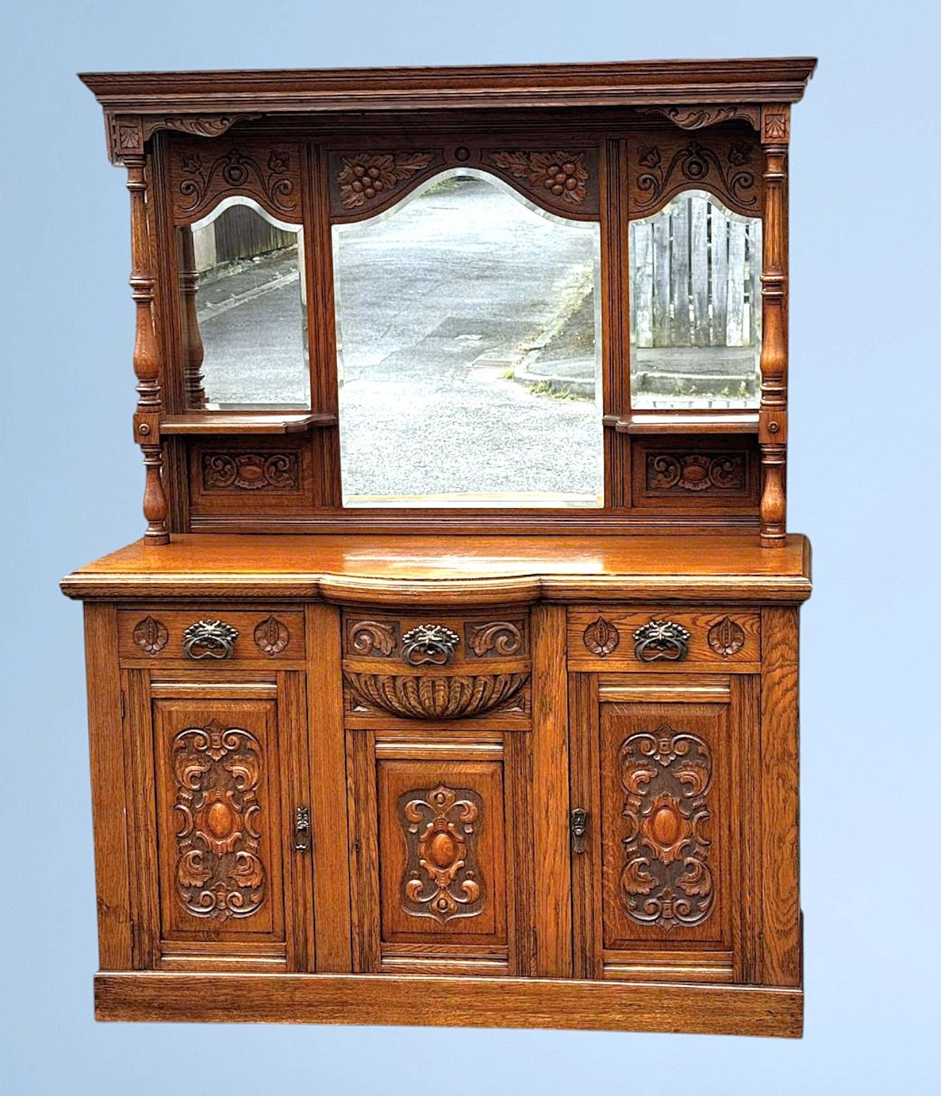 photo furniture Edwardian Oak Mirror Back Sideboard