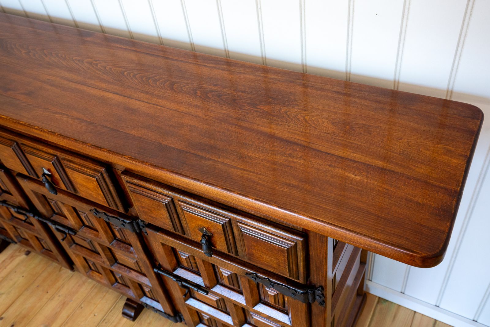 photo buy Spanish Sideboard Credenza Navarro Argudo Baroque Tuscan Mid Century Walnut Iron Brutalist Geometric Catalan
