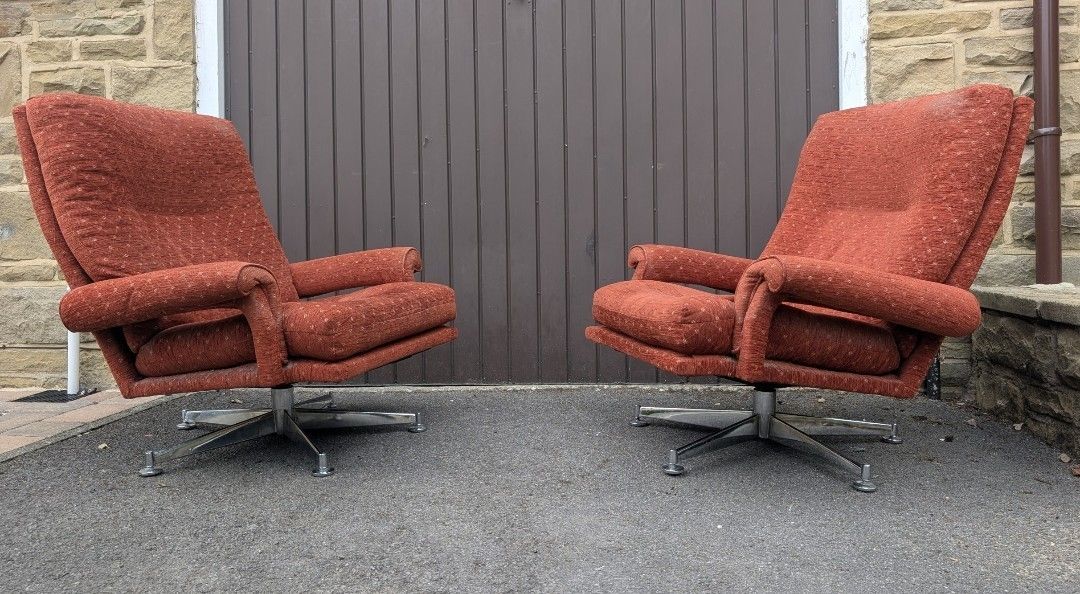 2 Two Howard Keith Hk Chrome Swivel  Armchairs Vintage 50s 60s 70s Heals Danish photo furniture