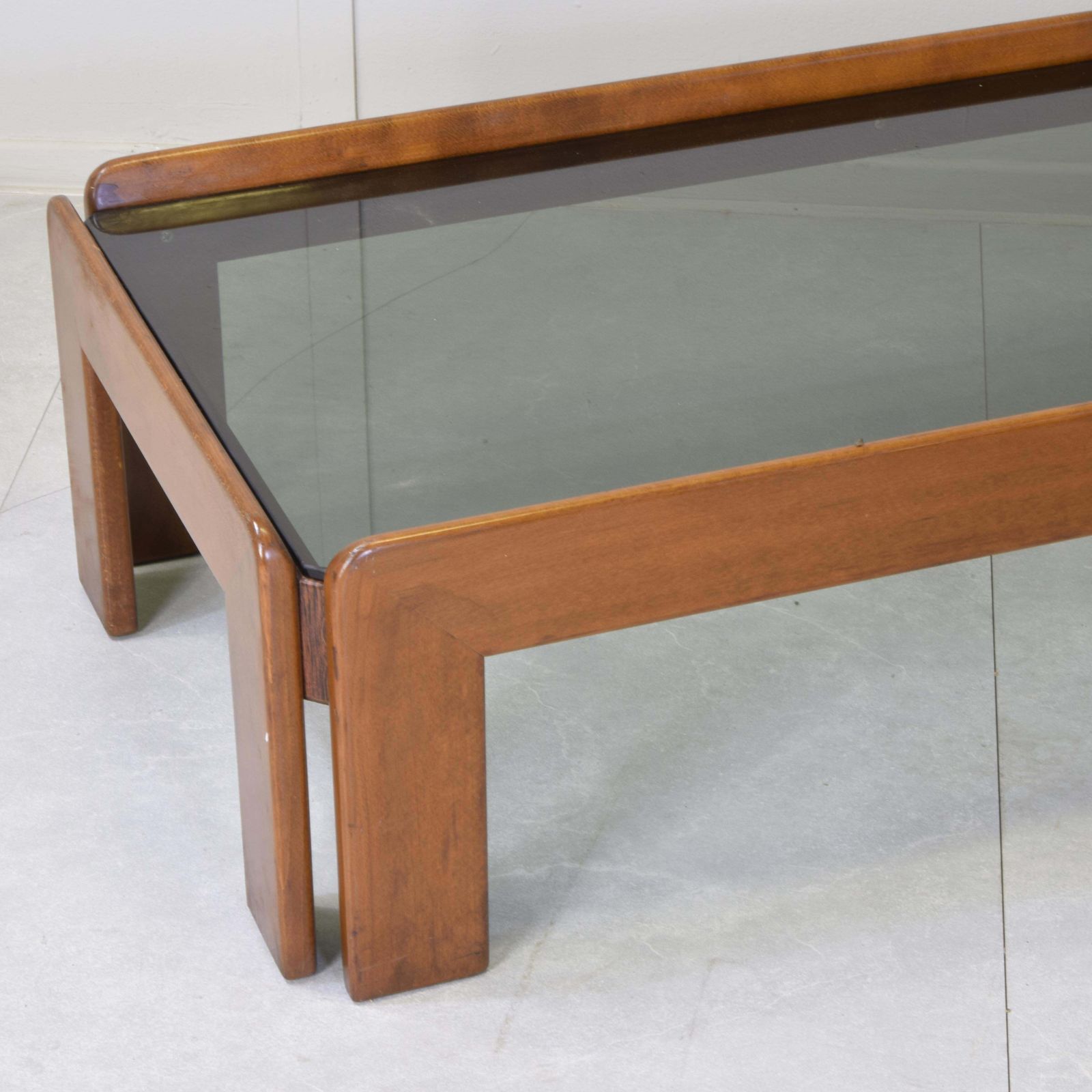 Afra & Tobia Scarpa For Cassin Rectangular Coffee Table In Walnut And Smoked Glass photo vinterior