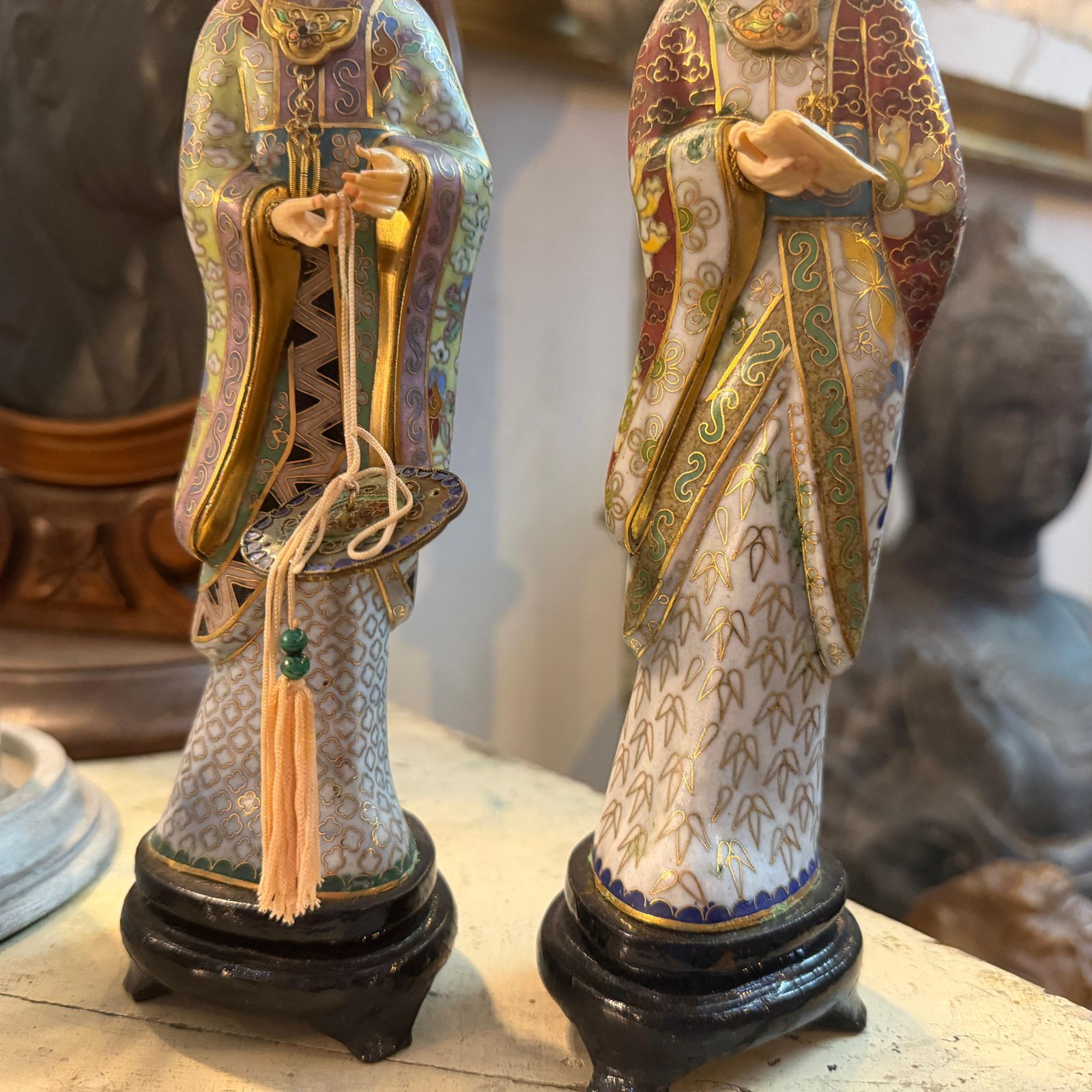 photo buy Two 1960s Chinese Export Cloisonnè Traditional Figures Of Woman