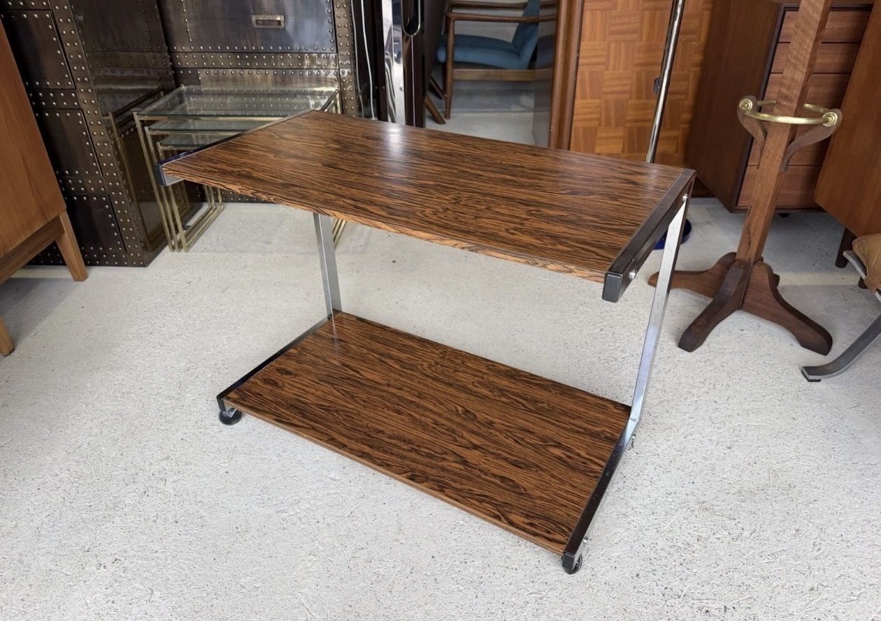 photo for sale Mid Century Danish Style Chrome And Wooden Drink Trolley