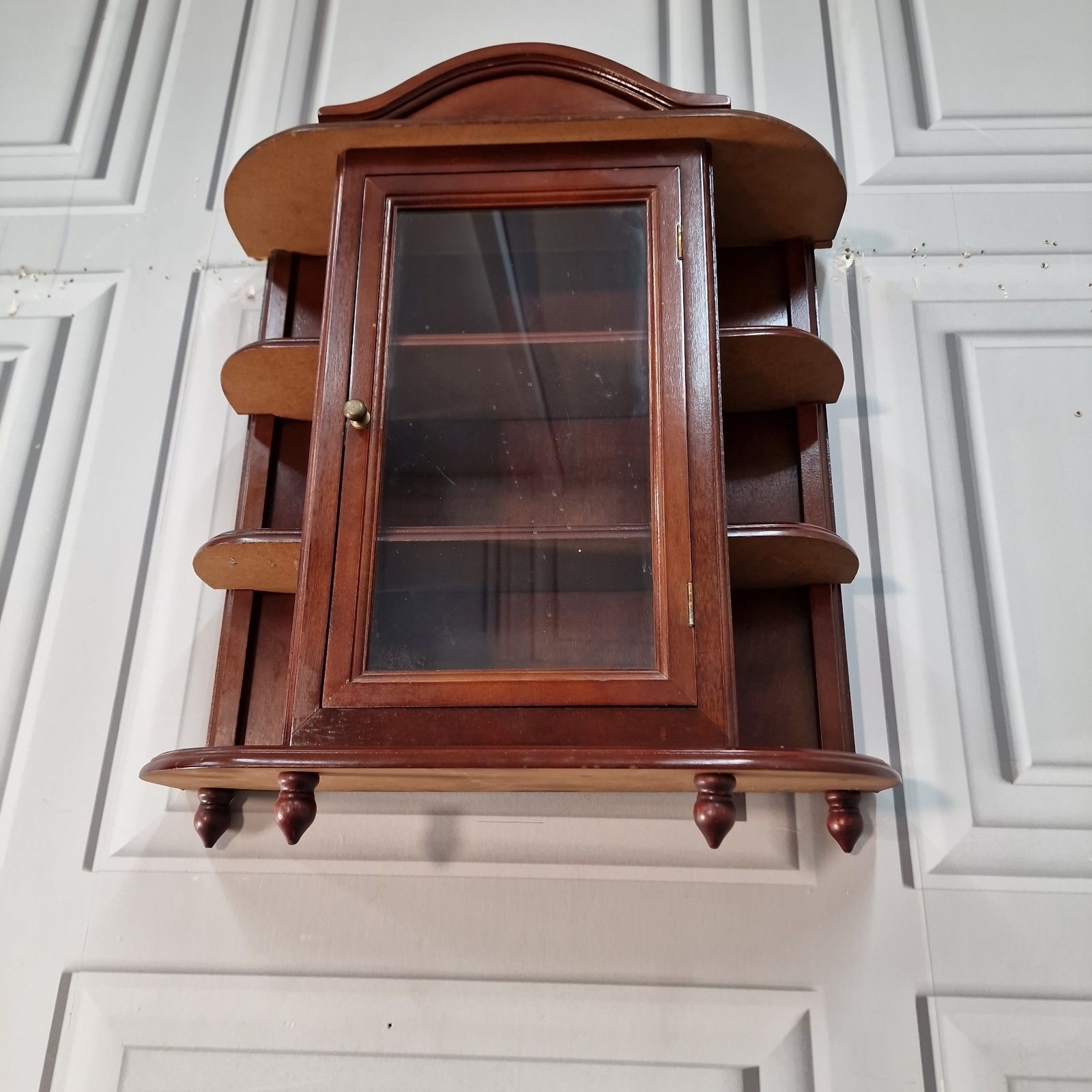 Vintage Wall Cabinet Glazed Display Cupboard Shelves Antique Mahogany Style photo for sale
