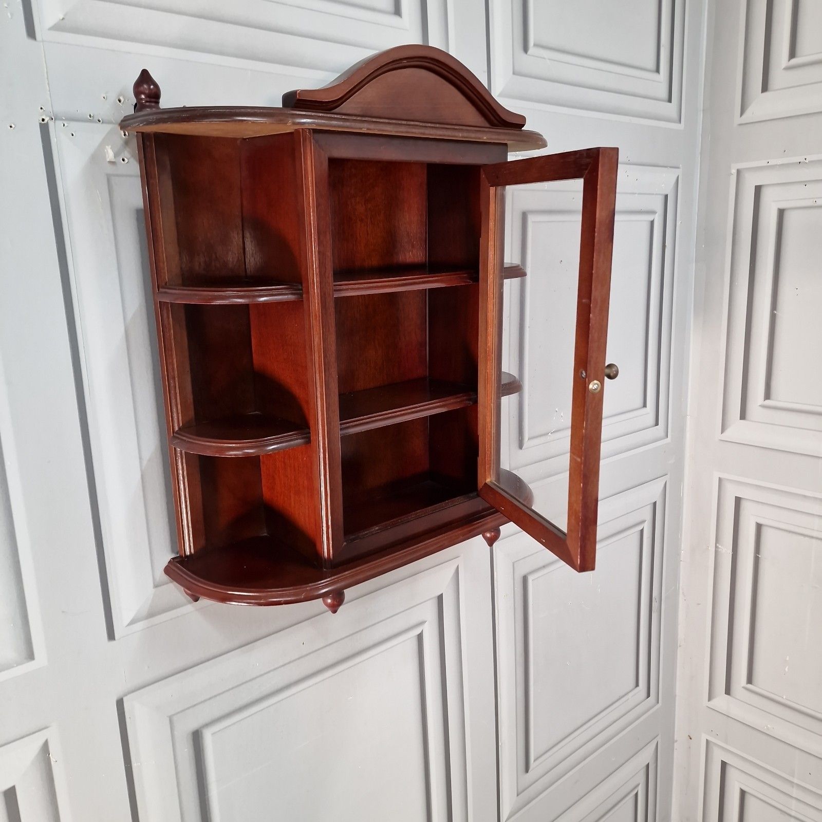 Vintage Wall Cabinet Glazed Display Cupboard Shelves Antique Mahogany Style photo Furniture