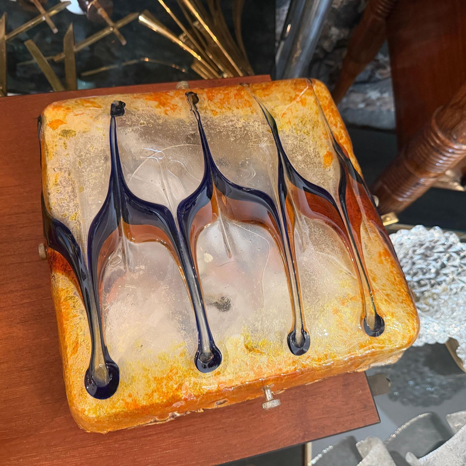 1960s Mid Century Modern Orange And Blue Ceiling Light By Nason For Mazzega photo for sale