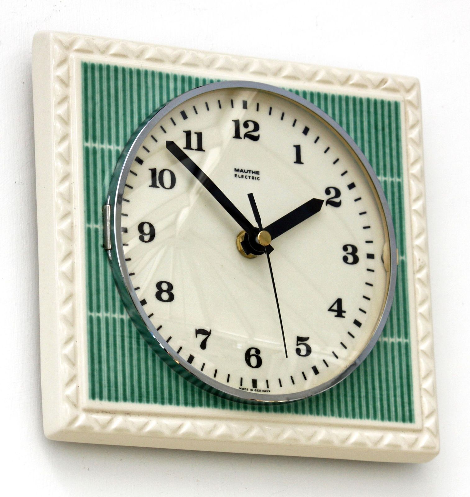 Vintage Mauthe Wall Clock   20cm Ceramic Retro Style Mid Century Style Antique Green Clock Gift Off The Wall Clocks