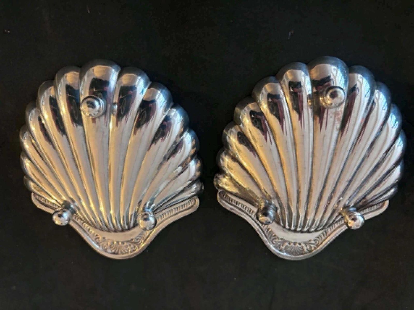 photo buy Pair Of Vintage Silver Plated Shell Dishes, Small Scallop Butter Plates, Soap Dishes, Ring Trays, Entryway Key