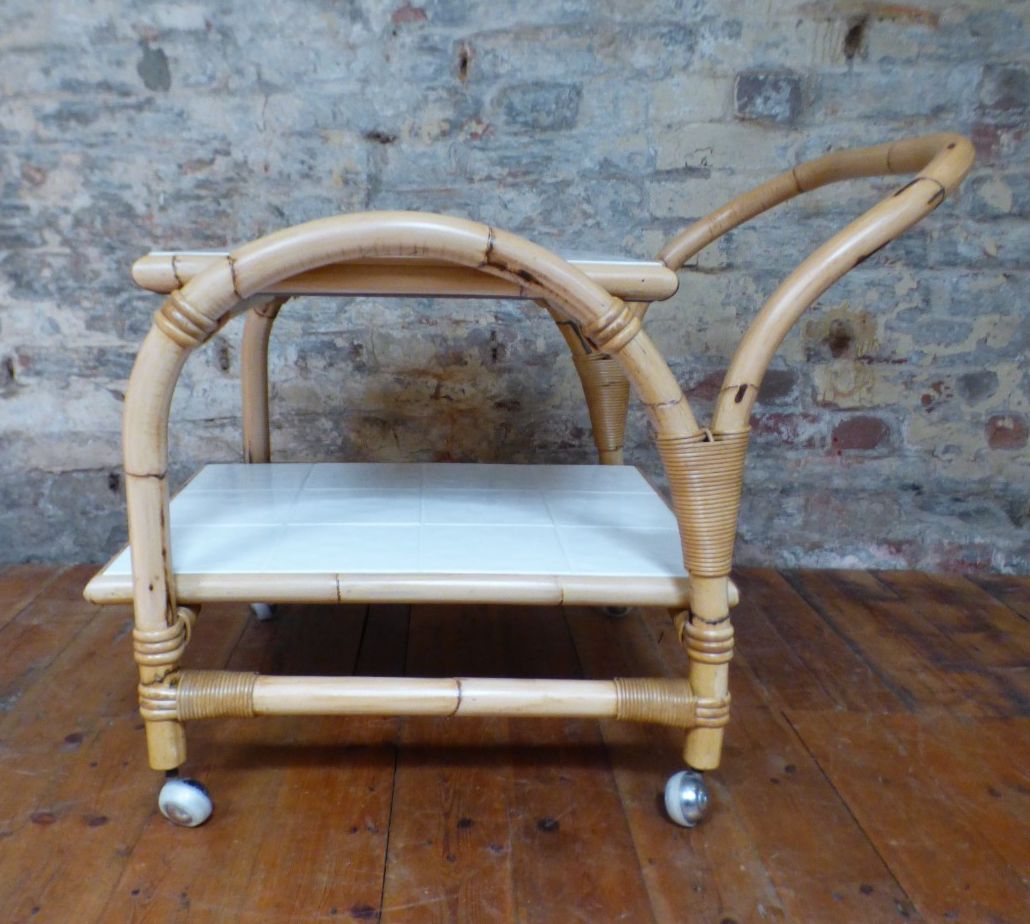 Mid Century Retro Boho Bamboo Tea / Cocktail / Side Table Trolley Uk  Delivery photo vinterior