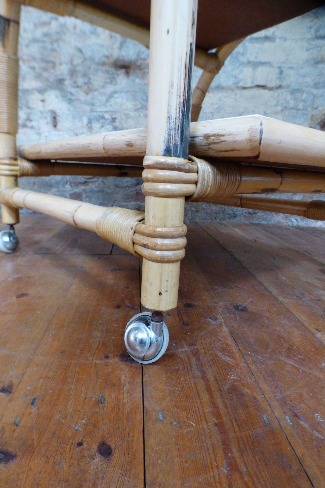 photo for sale Mid Century Retro Boho Bamboo Tea / Cocktail / Side Table Trolley Uk  Delivery