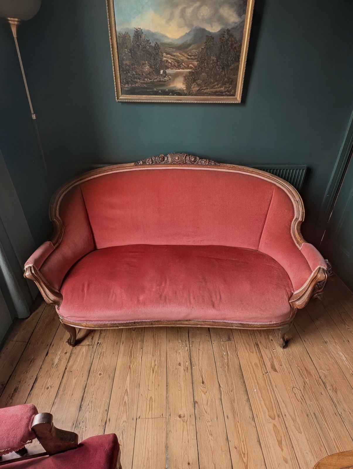 Antique French Louis XV Style Velvet Corbeille Sofa photo for sale
