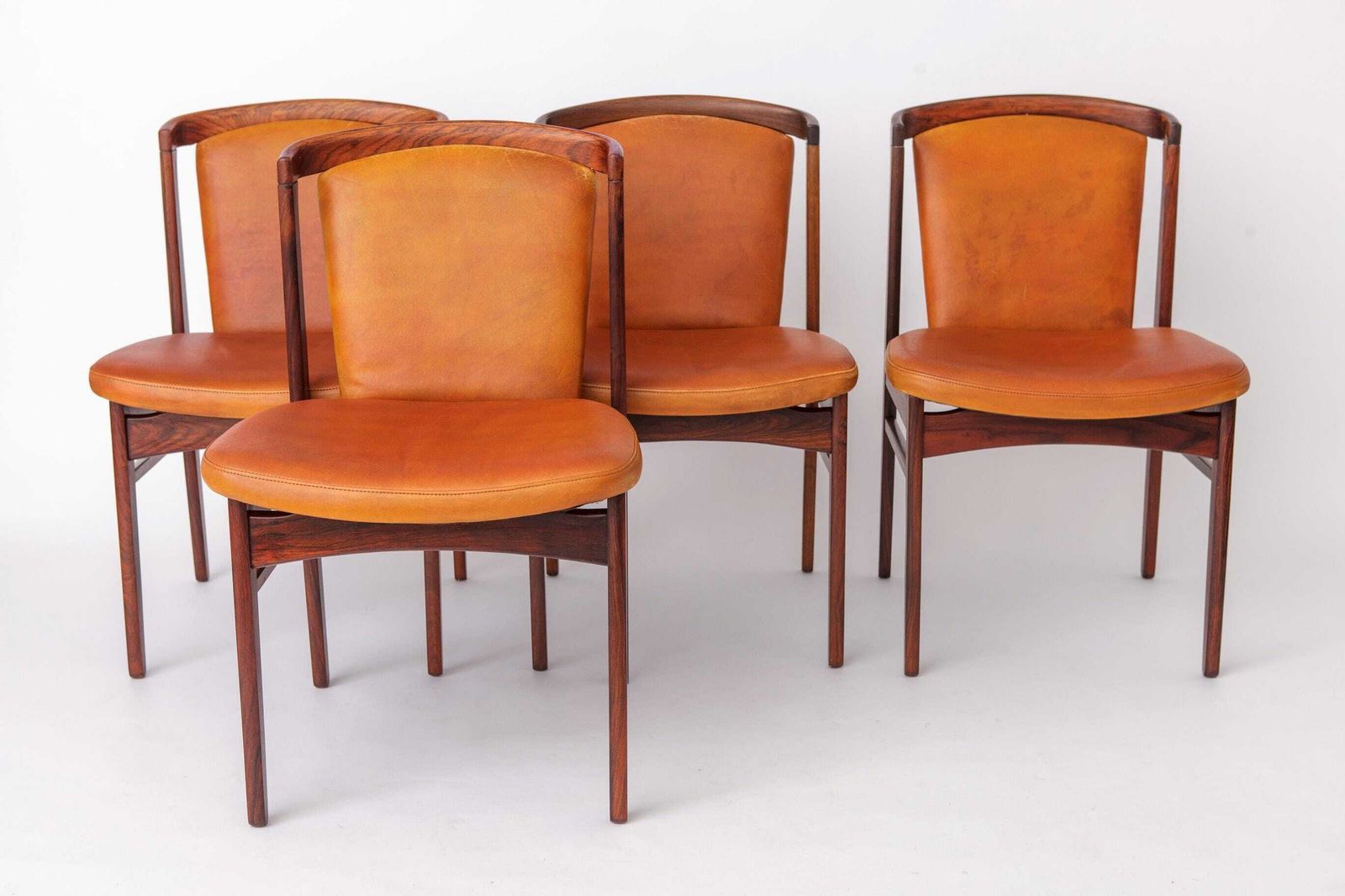Set Of 4 Erik Buch Rosewood Dining Chairs Cognac Leather Danish Mid Century Modern 1960s