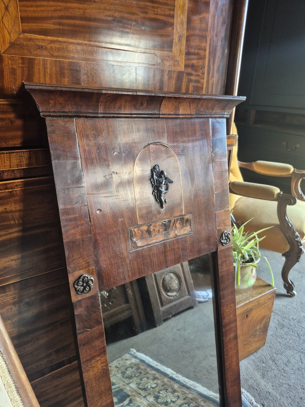 photo for sale An Amazing 19th C Italian Pier Mirror Winged Putti , Satine, Walnut And Poplar