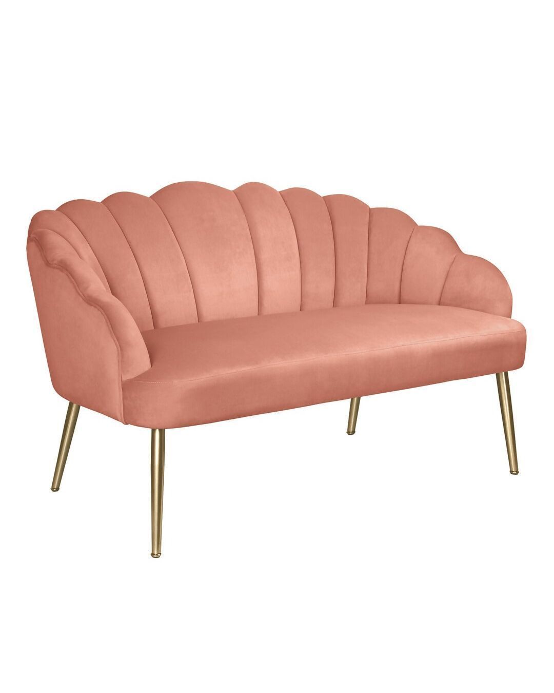 Vintage Shell Shaped Pink Velvet Sofa With Gold Metal Legs