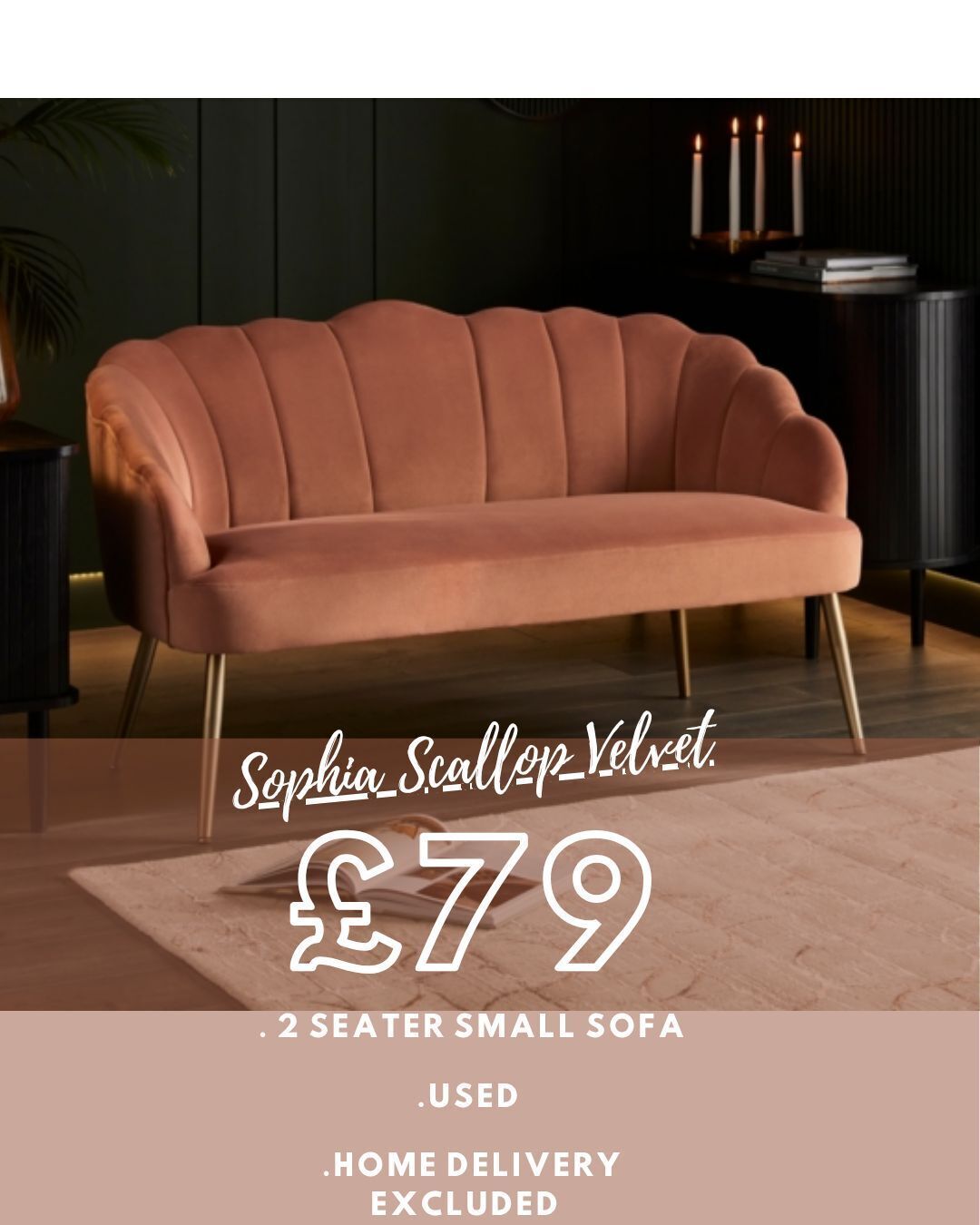 Vintage Shell Shaped Pink Velvet Sofa With Gold Metal Legs photo furniture