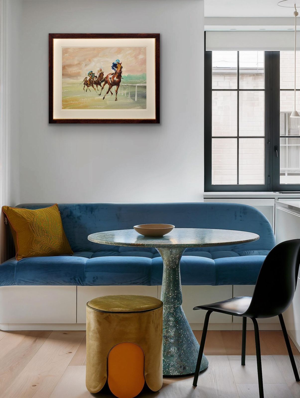 photo vinterior John Rattenbury Skeaping 1901 To 1980. English. A Three Horse Race, 1963. Mid 20th Century Gouache & Watercolour Horse Racing Painting.