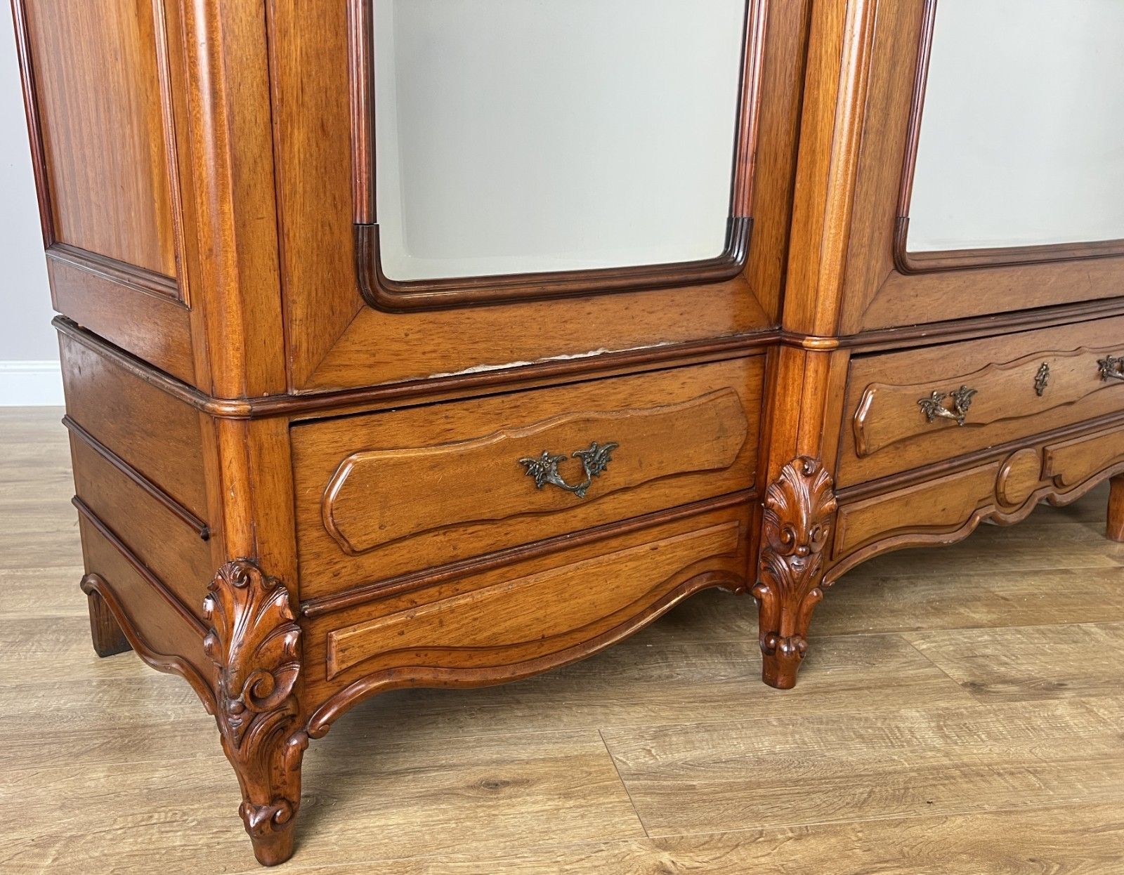 Wardrobe Antique French Mahogany Three Door Mirrored Carved Armoire Lot 6127 photo buy