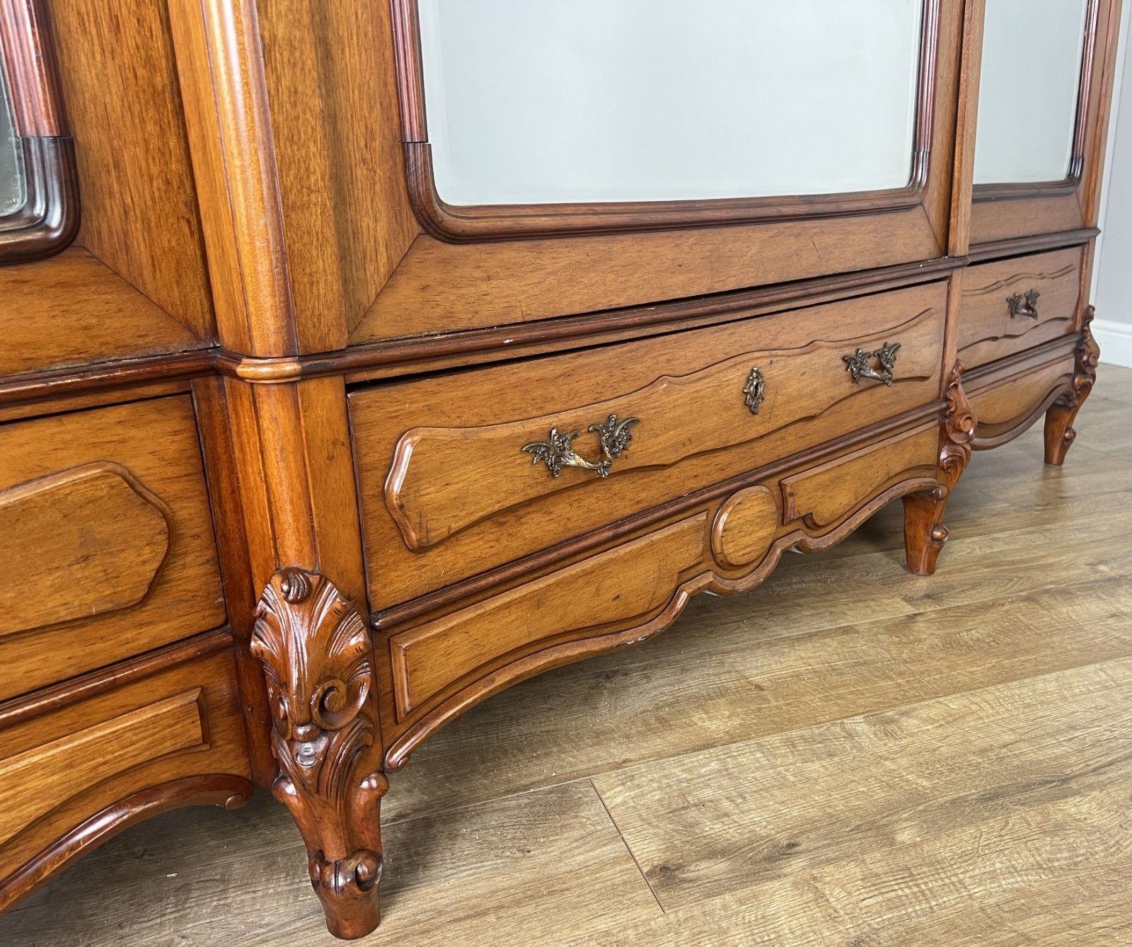 Wardrobe Antique French Mahogany Three Door Mirrored Carved Armoire Lot 6127 photo vintage