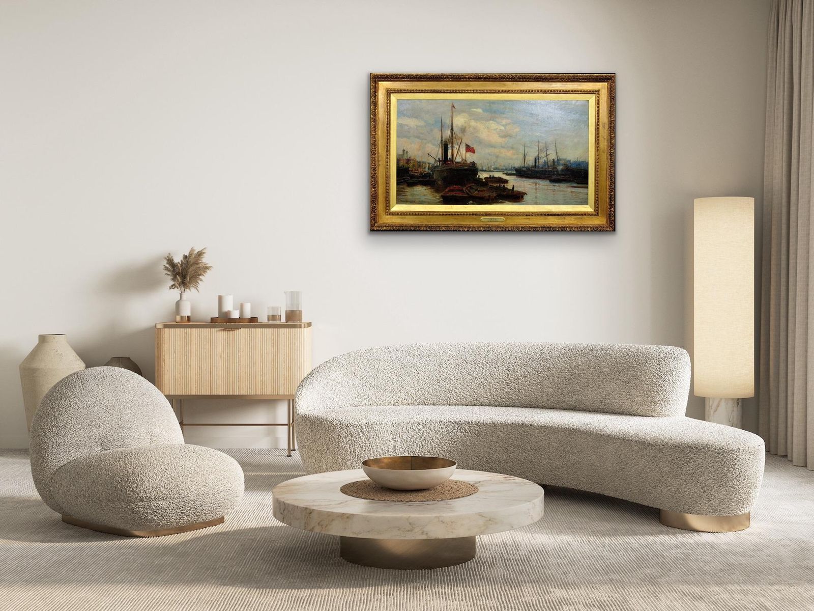photo furniture The Upper Pool River Thames 1880s Maritime London Docklands, ingelijst olieverfchilderij
