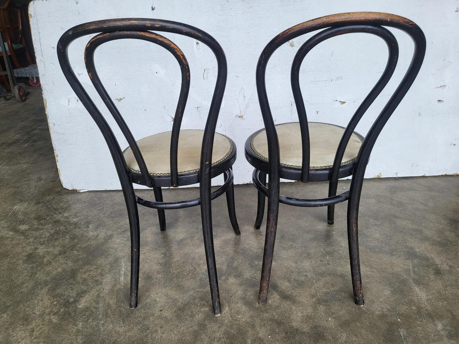 Pair Two Thonet Bentwood Bistro Chairs No18 Suede Seats photo buy