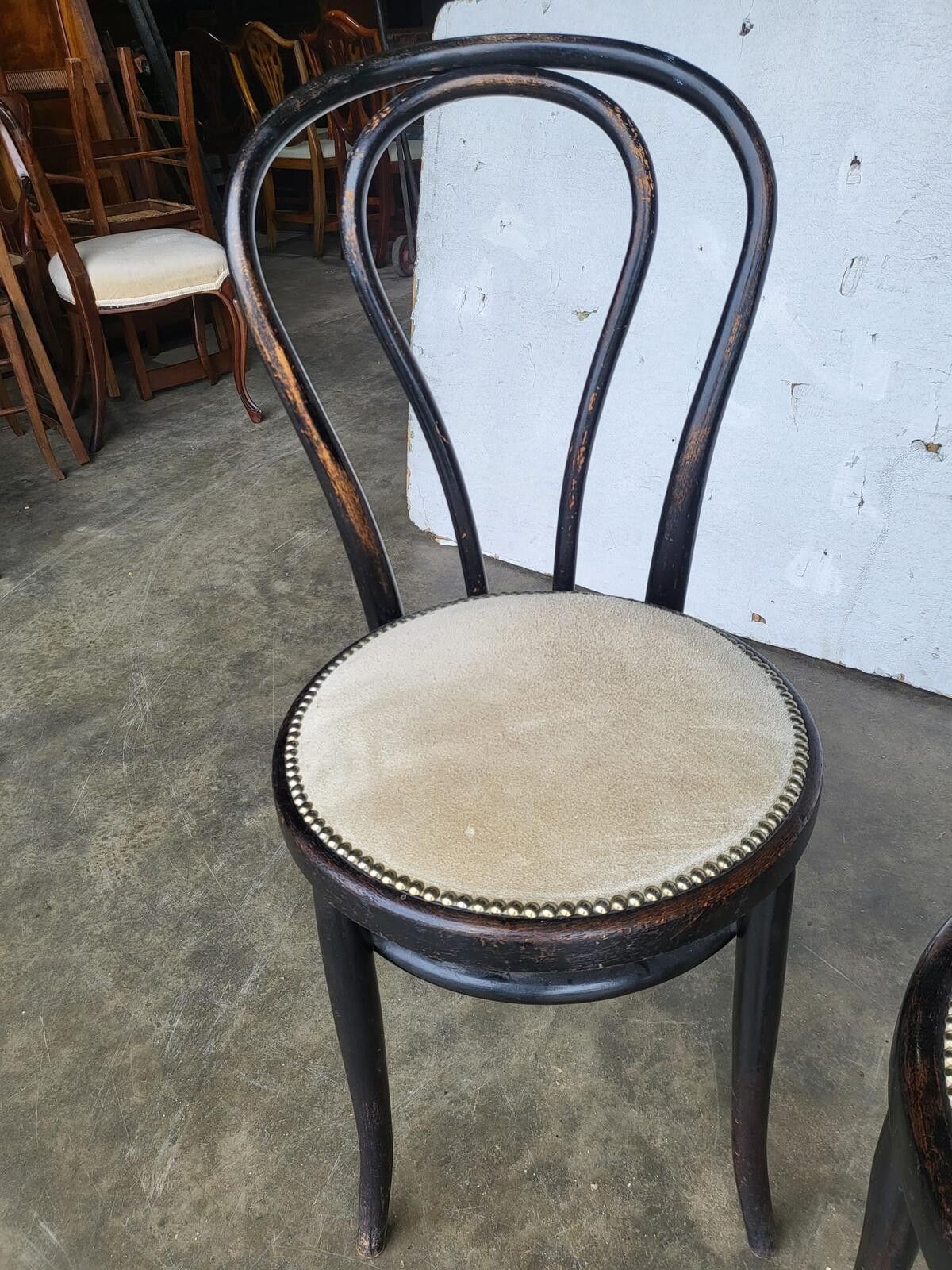 Pair Two Thonet Bentwood Bistro Chairs No18 Suede Seats photo vintage