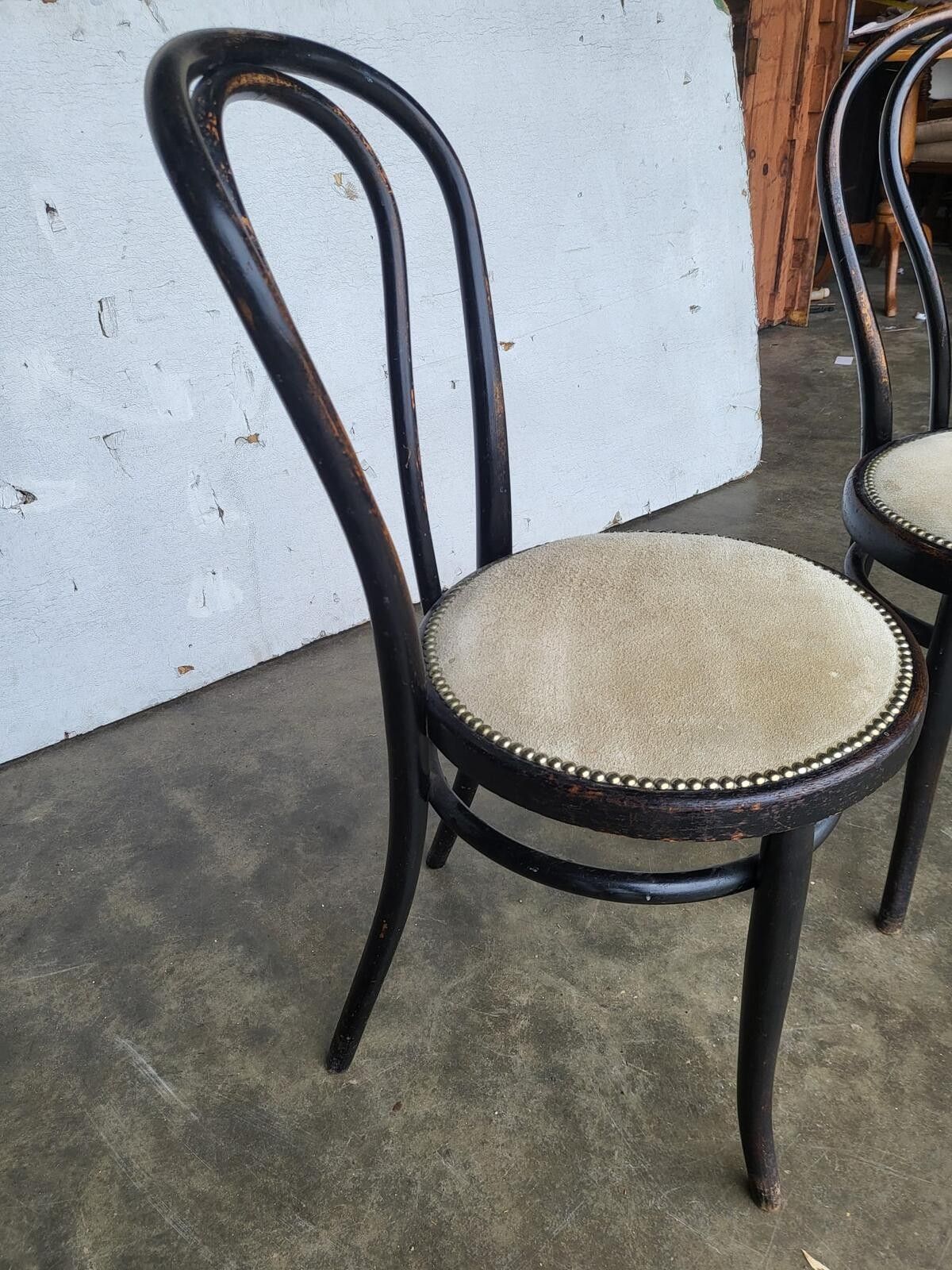 photo for sale Pair Two Thonet Bentwood Bistro Chairs No18 Suede Seats