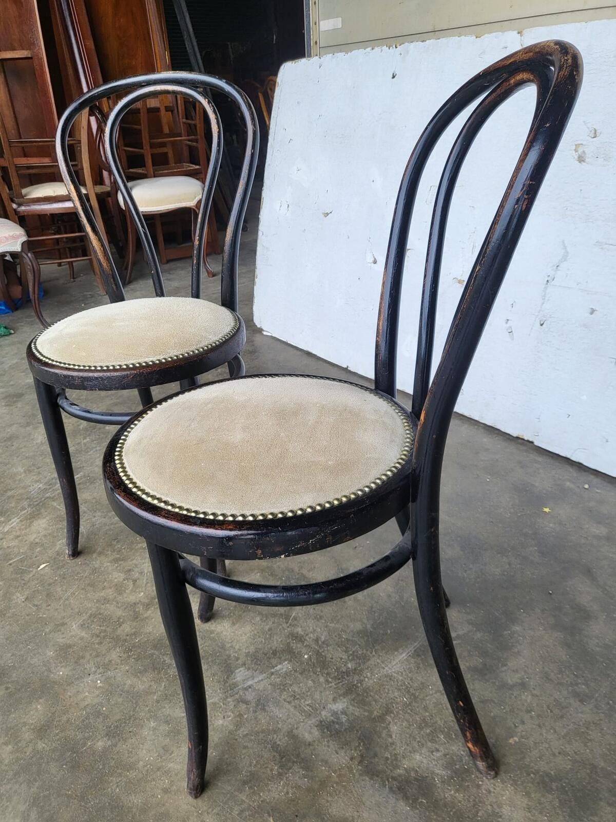 Furniture Pair Two Thonet Bentwood Bistro Chairs No18 Suede Seats photo